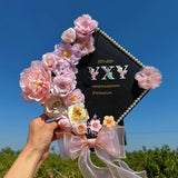 60Pcs Faux Flower Heads Bulk Small Daisy Roses Fake Mini Pink Silk Artificial Flower With Green Leaves For Craft Garland Graduation Cap Wedding Bridal Baby Shower Home Party Decoration Diy Cake Decor