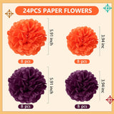 24 Pcs Day Of The Dead Decorations Dia De Los Muertos Altar Decor Artificial Marigold Flower Mexican Party Ofrenda Decorations For Diwali Halloween Decor (Purple Orange)