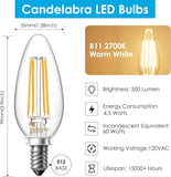 Dimmable E12 LED Candelabra Bulbs 2700K Warm White B11 Vintage Chandelier Light Bulbs 12 Pack