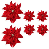 6Pcs Christmas Poinsettia Flowers 10'' Double Layer Christmas Artificial Flowers Ornaments For Xmas Tree Wreaths Garland Holiday Decoration (6, Double Layer)