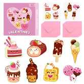 Valentines Day Cards For Kids 96 Pack With 32 Kids Dessert Valentine Cards, 32 Pink Gift Envelopes, 32 Dessert Stickers Kids Valentines Day Greeting Cards School Classroom Exchange Gifts