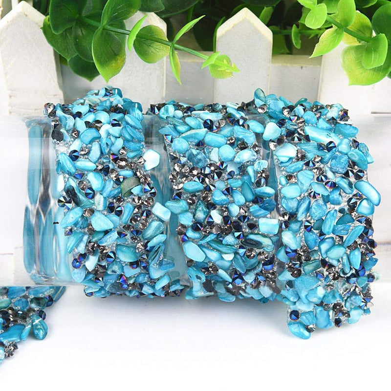 1 Roll Rhinestone Beaded Ribbon Blue Artificial Gemstone Applique Trim