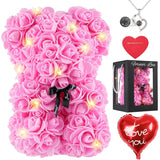 Rose Bear For Valentines Day Gifts 10 Inch Pink Flower Teddy Bear With Lights I Love You Necklace Card Balloon Birthday Mothers Day For Mom Wife Women Girlfriend