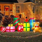 10Ft Giant Christmas Inflatables Outdoor Decorations Gift Boxes And Bear,Blow Up Yard Decorations With Led Light For Xma