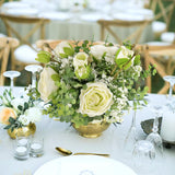 Artificial Babys Breath Flowers Silk White Peony Roses Eucalyptus Leaves Wedding Bridal Bouquets For Table Centerpieces (2 Bundles)