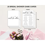 Would She Rather Bridal Shower Games, Minimalist Engagement Party Game Cards, Bachelorette Party Games, Aesthetic Bridal Shower Decorations, 25 Cards(White008)