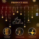 Christmas Window Lights, 76Leds 9 Star Curtain Lights, Warm White&Multicolor, Ip65 Waterproof, Timer & Memory Function,