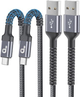 2 Pack 6FT USB A to USB C Cable 3A Fast Charging Braided Charger Cord for iPhone 17 16 15 Samsung Galaxy