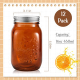 12 Pcs Bulk Amber Mason Jars With Lids 16 Oz Decorative Centerpieces Glass Pint Canning Containers Regular Mouth For Flower Food Storage Wedding Halloween Christmas Diy Crafts