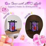 Cute Bear Rose Flower With Light | Women Gifts & Indoor Table Decorations For Christmas, Valentines, Mothers Day, Birthday, Anniversary | Handmade Gifts For Women Mom Wife Girlfriend (Purple)
