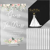 Guess The Dress Bridal Shower Game Acrylic Sign Fun Table Sign 50 Guessing Cards 20 White Acrylic Pens For Guests Wedding Party (Floral)