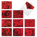 - 10 Blank Note Cards With Flowers (4 X 5.12 Inch) - Floral Notecards, All Occasion Boxed Assortment - Roses Are Red M3088