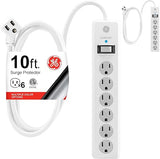 2 Pack 6 Outlet Surge Protector Power Strip 10FT Flat Plug Extension Cord 800J Wall Mount White