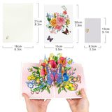 Butterfly And Pink Gold Roses Bush Pop Up Paper Flower Bouquet Greeting Card With Blank Note & Envelope, Ideal Gift For Celebrating Love, Birthday, Anniversary, Valentine'S Day