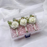 3 Pcs Set Rose Green Leaves Boutonniere For Men With Pins Wedding Party Prom Suit Decorations