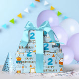 2Nd Birthday Wrapping Paper - Blue Cartoon Cars Trucks - 17 Inches X 16.4 Feet - Perfect For Boys' Birthday Parties