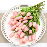 Artificial Flowers Real Touch Mini Pu Tulips Bouquet Fake Tulips Flowers Arrangement Artificial Plants For Wedding Centerpiece Room Home Hotel Party Event Christmas Decor Pink Set Of 30