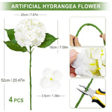 4 Pcs Real Touch White Hydrangea Artificial Flowers 20.5", Latex Large Faux Hydrangeas Fake Flowers With Stems Leaves For Family Table Wedding Bouquets Party Centerpieces Home Decor In Vase