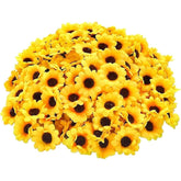 100Pcs Yellow Artificial Sunflower Flower Heads,Mini Fake Sunflower Decorative Fabric Flowers Craft Floral For Wreaths Artificial Flowers,Simulation Flower Head For Home Party Wedding Cake Decoration
