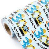 3Rd Birthday Wrapping Paper Roll - Mini Roll - 17 Inch X 16.5 Feet - Adorable Digger Construction Wrapping Paper Perfect For Kids Boys Birthday, Baby Shower