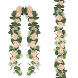 Set Of 2 Eucalyptus Garland With Flowers, 6.56Ft Artificial Pink Flower Greenery Garlands Natural Looking, Floral Garland Rose Vines For Party Wedding Table Backdrop Wall Decor (2Pcs-Pink)