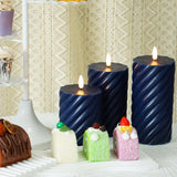 Real Wax Spiral Flameless Candles With Timer Battery Operated Led Pillar Candles Flickering Flame Electric Lights For Wedding Holiday Party Home Decor Valentine'S Day Christmas Gifts,3 Pack(Navy)