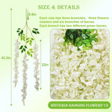 12 Pcs Wisteria Hanging Flowers, 3.6Ft Fake Wisteria Vines Artificial Wisteria Garland Silk Flower String For Wedding Arch Garden Party Home Ceiling Wall Backdrop Tent Decoration (White)