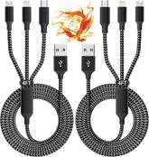 2 Pack 4FT 3 in 1 Multi Charging Cable USB Cord Type C Micro USB Lightning Travel Charger