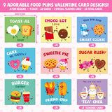 Funny Food Pun Valentines Cards For Kids - 33 Sets With Valentine Cards,Temporary Tattoos & Envelopes (Includes 1 Teacher Set),Valentines Day Cards For Kids School Classroom Exchange