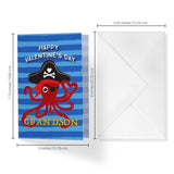 Valentine'S Day Card For Grandson | Pirate Octopus | 5'X7.5' Single Card + Envelope | Women Owned Small Business Made In Usa