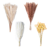 75Pcs Natural Dried Pampas Grass Decor - 17" Fluffy Pampas Grass Bouquet - Boho Home Decor Dried Flowers For Wedding Floral Room Home Party Table Decorations