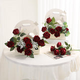 12Pcs Artificial Flowers Fake Roses, Realistic Velvet Long Stem Red Roses Bouquet For Wedding Centerpiece Home Decor Party & Valentines (Wine)