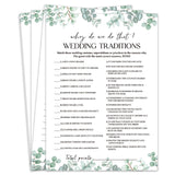 Why Do We Do That Wedding Traditions Bridal Shower Games, Eucalyptus Bridal Shower Game Cards Set Of 30 With 1 Answer Card, Wedding Engagement Bachelorette Party Activity Reception Supplies-A17