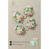 7 Inch Artificial Flowers Wedding Bouquets For Bridesmaid, Set Of 4, Mint Green & Pink Bride Tossing Bouquet For Rustic Wedding Ceremony Bridal Shower Rehearsal Dinner Vintage Party