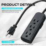 20 Pack 3 Outlet Power Strip 1FT Extension Cord Flat Plug Mountable Mini Power Strip Black