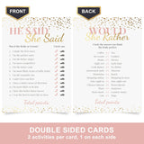 Bridal Shower Games + Advice Cards - For 30 Guests - 4 Activities On Double Sided Cards Includes 3 Games & 1 Advice Card - Pink With Gold Metallic Details For Wedding Showers- Set Of 4 Activities