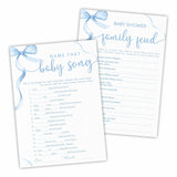 5"X 7" Baby Shower Games Kit, 30 Pcs Blue Bow Baby Song & Family Feud Two-In-One Game Cards With Answer Card, For Parents-To-Be, Baby Announcement, Gender Reveal, Party Favor & Decorations - F10