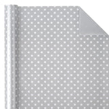 Reversible Wrapping Paper - Mini Roll - 17 Inch X 33 Feet - Silver Print And Polka Dot Design For Birthday, Holiday, Wedding, Baby Shower
