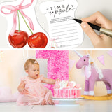 Baby Time Capsule Box 1St Birthday - Time Capsul For First Birthday Party Games, Guest Messages & Milestone Memories For Baby Boy Or Girl, 50 Pcs Bow Cherry Theme Cards -A02