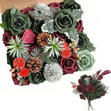 Red Green Christmas Artificial Flowers Box?Rose Poinsettias Holly Fake Silk Flower For Diy Table Centerpieces Christmas Tree Ornaments Xmas Wreath Holiday Home Party Decor