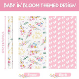 Baby Wrapping Paper - 1 Roll 17” X 33 Ft Baby Shower Wrapping Paper Pink Floral Gift Wrap Reversible New Born Girls 1St Birthday Present Packing Cute Foot Prints Design