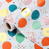 Birthday Wrapping Paper, Metallic Gold Gift Wrap Paper Roll, Colorful Balloon Cute Polka Dot Star Happy Birthday Design - 17 Inches X 32.8 Feet