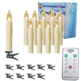 10 Pcs Led Flameless Taper Candles With Remote,Small Mini Electric Dimmable Flickering Fake Wax,Battery Operated,Windows Clips Lights For Stick Candelabra,Wreath,Christmas Decor