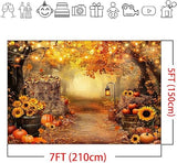 7x5ft Fall Autumn Photography Backdrop Forest Maple Leaves Pumpkins Thanksgiving Decor