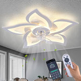 White Flower Ceiling Fan with Light and Remote Low Profile LED Dimmable Flush Mount