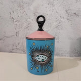 Big Eye Starry Sky Aromatherapy Candle Jar With Lid Ceramic Makecup Cotton Swab Holder Home Deocrative Bottler, Home Fireplace Kitchen Dining Decor For Living Room Knick Knacks Candle Holders