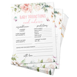 Baby Predictions & Advice For New Parents – Pink Rose Flower Baby Shower Activity By Printed Party, It'S A Girl Forest Animals Theme Set Of 50 Cards-3X