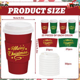 50 Set Christmas Disposable Coffee Cups With Lids And Sleeves Red Green Gold Merry Christmas Paper Drinking Cups For Xmas Party Supplies