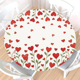 Valentines Day Round Fitted Tablecloth With Elastic Edge,Water-Resistant Wipeable Valentine'S Day Red Heart Floral Green Leaf Table Cover For 40-44" Stretch Table Cloth For Dinner Indoor Outdoor