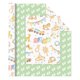 Baby Shower Wrapping Paper - 1 Roll 17”X 33 Ft Gender Neutral Baby Gift Wrap Newborn Toys Design Gift Packing For Boy & Girl Party Decor Reversible Footprint Print